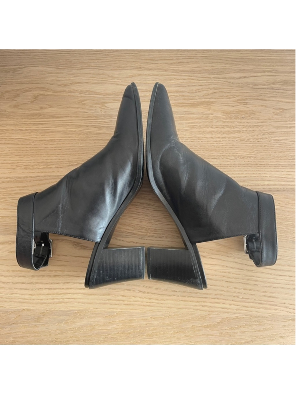 Nine West Black leather Heeled open back booties with Slingback Design chunky - Picture 4 of 8